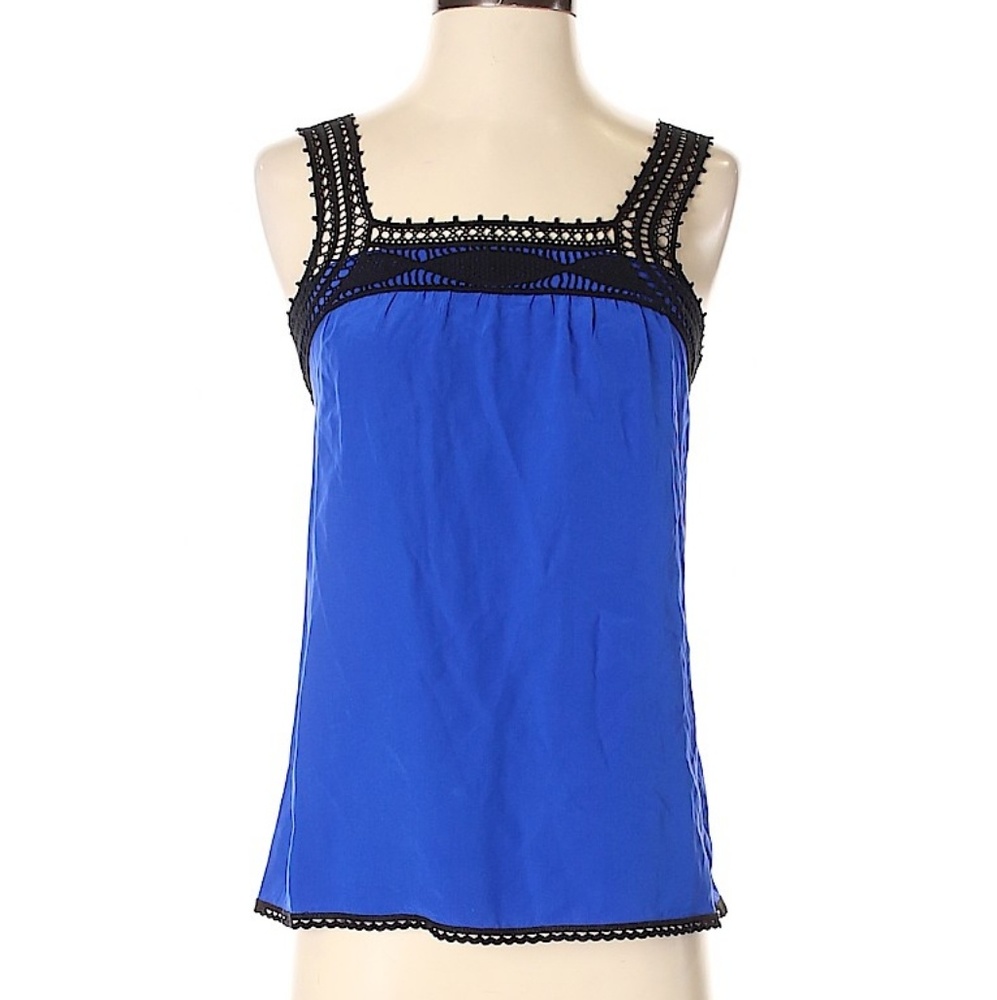 Diane Samandi Chic Bright Royal Blue and Black Trim Sleeveless Silk Top Size P